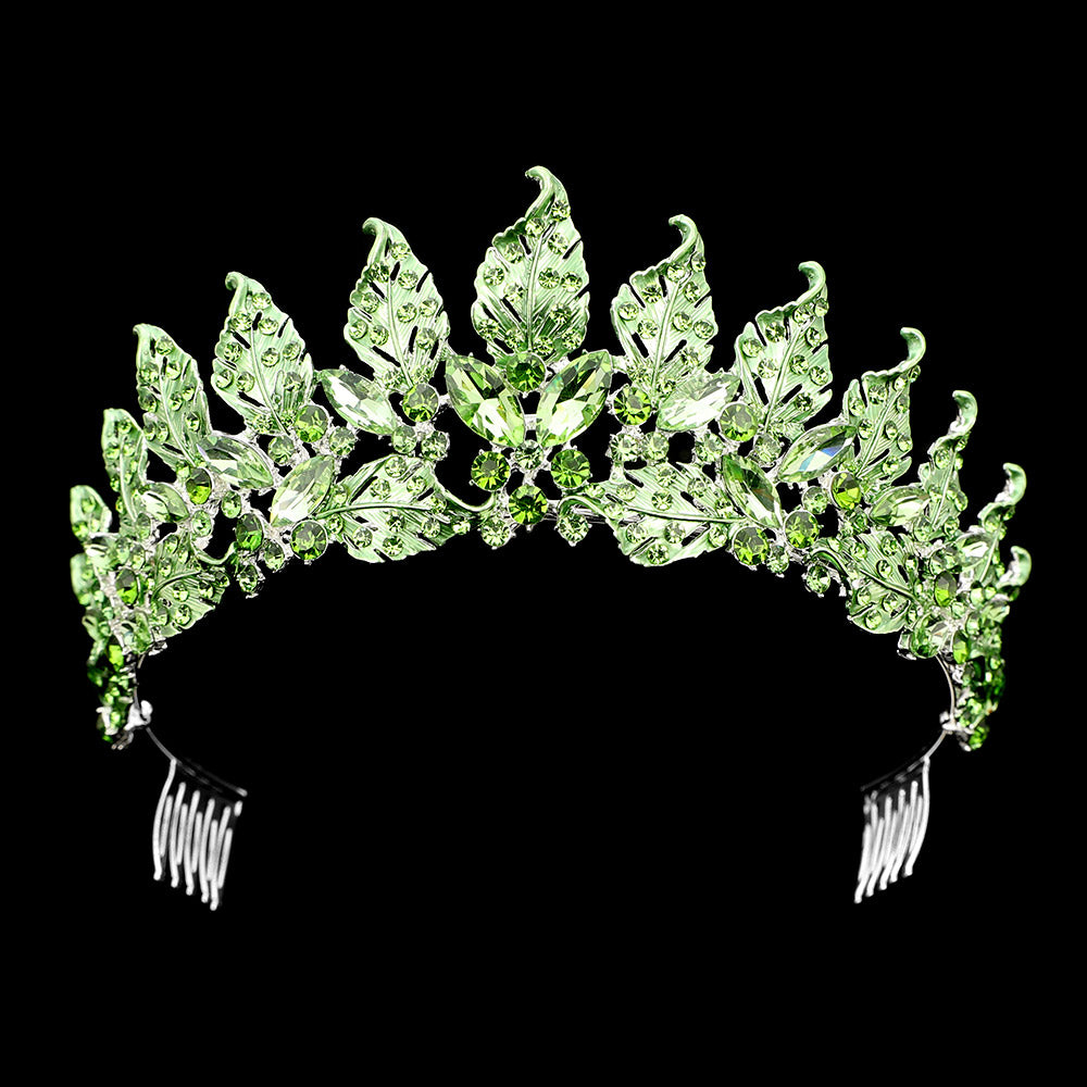 iLLASPARKZ Stone Embellished Colored Metal Leaf Vine Princess Tiara