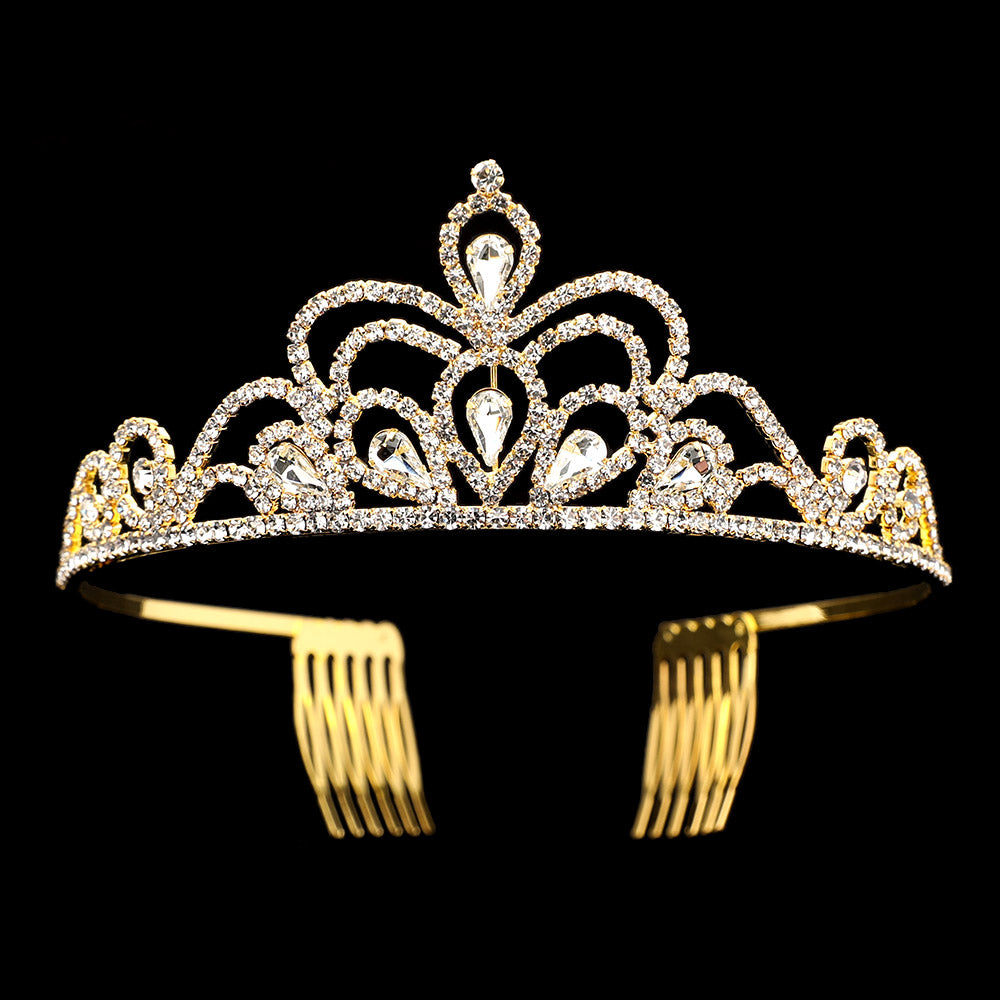 iLLASPARKZ Teardrop Stone Cluster Pointed Rhinestone Paved Princess Tiara