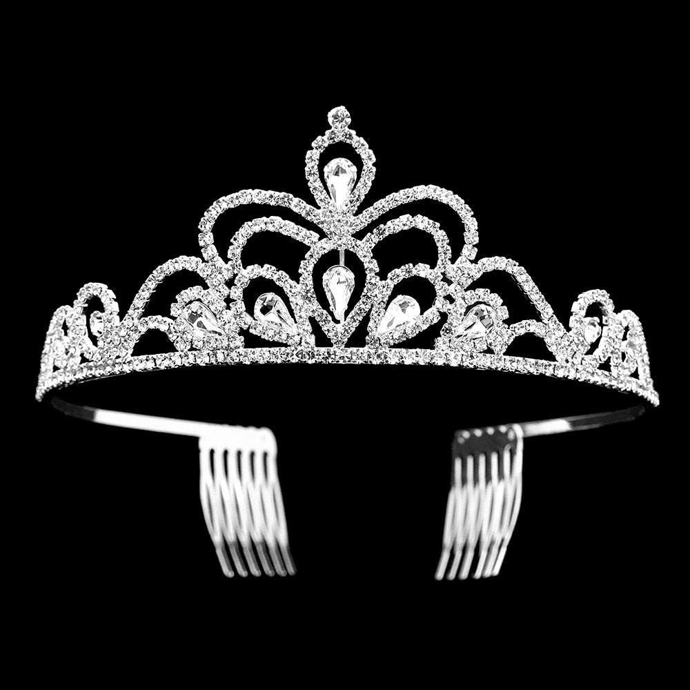 iLLASPARKZ Teardrop Stone Cluster Pointed Rhinestone Paved Princess Tiara