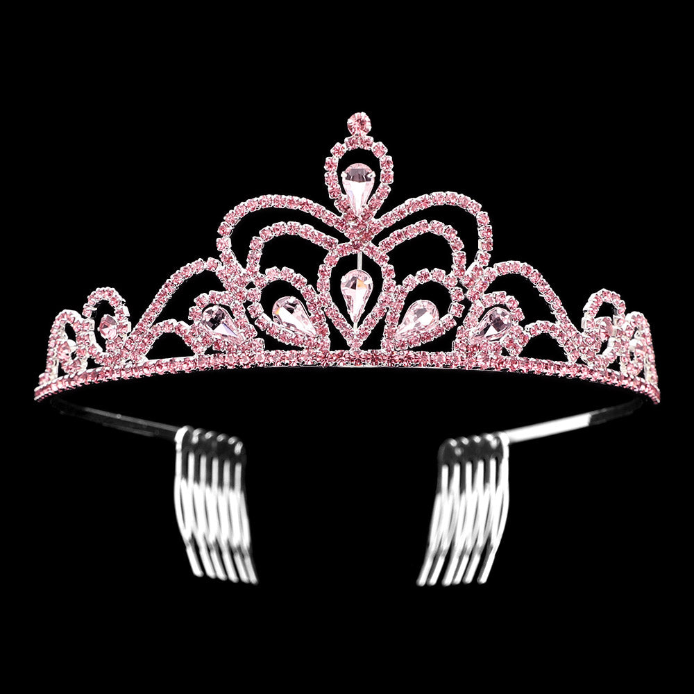 iLLASPARKZ Teardrop Stone Cluster Pointed Rhinestone Paved Princess Tiara