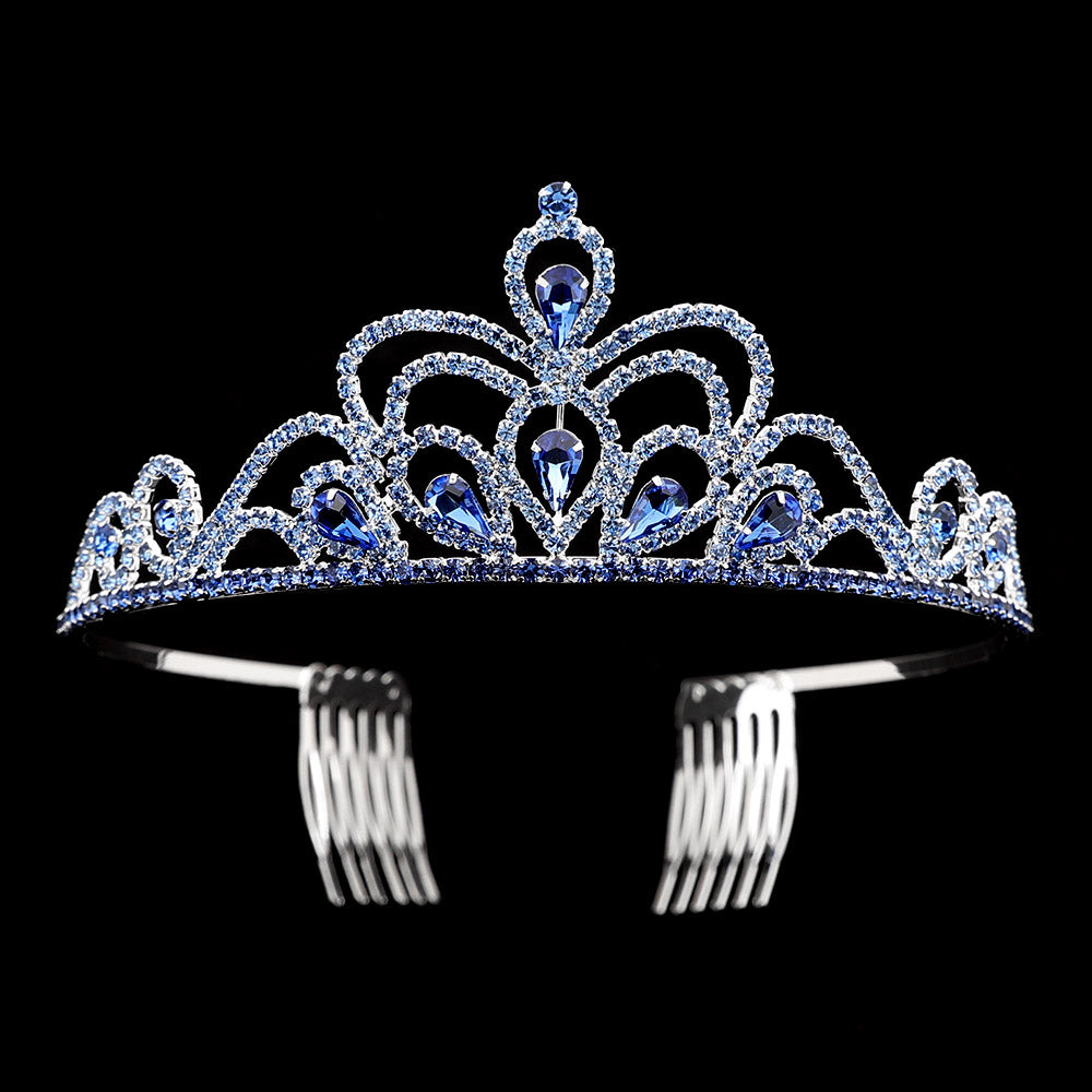 iLLASPARKZ Teardrop Stone Cluster Pointed Rhinestone Paved Princess Tiara