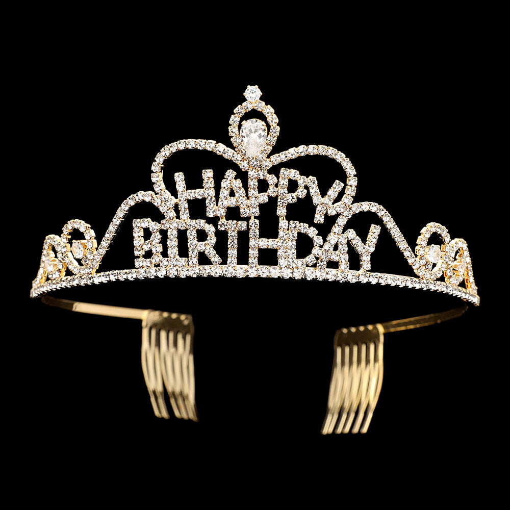 iLLASPARKZ Rhinestone Paved HAPPY BIRTHDAY Message Princess Tiara