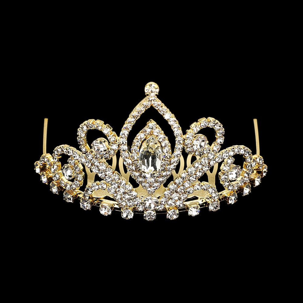 iLLASPARKZ Marquise Stone Pointed Rhinestone Paved Princess Mini Tiara