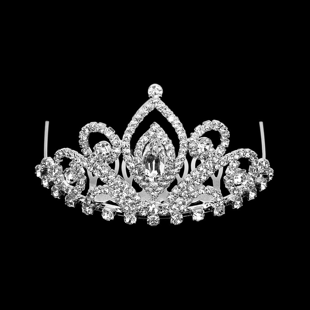 iLLASPARKZ Marquise Stone Pointed Rhinestone Paved Princess Mini Tiara