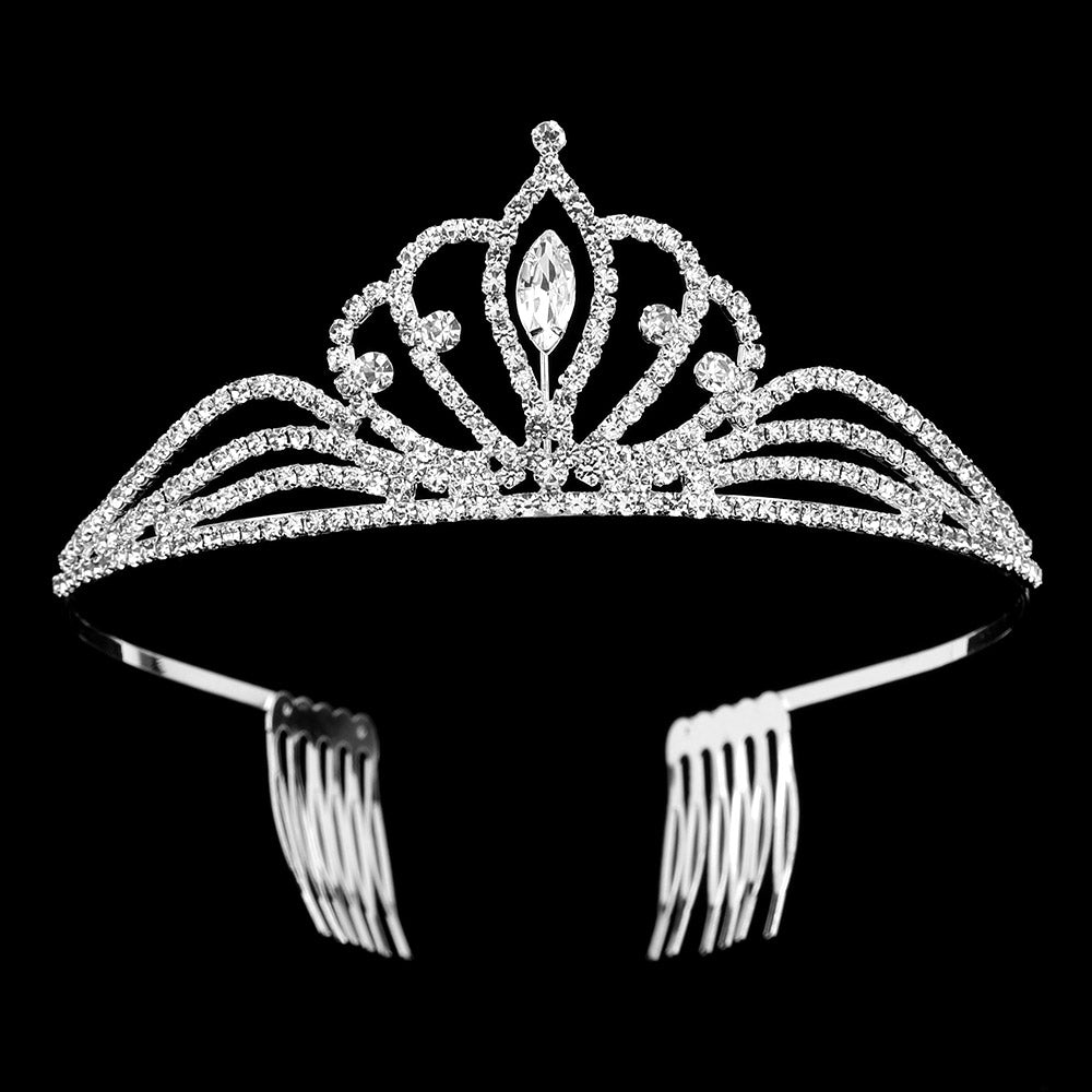 iLLASPARKZ Marquise Stone Pointed Rhinestone Paved Princess Tiara