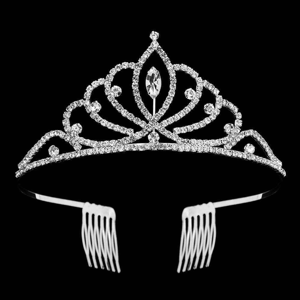 iLLASPARKZ Marquise Stone Pointed Rhinestone Paved Princess Tiara