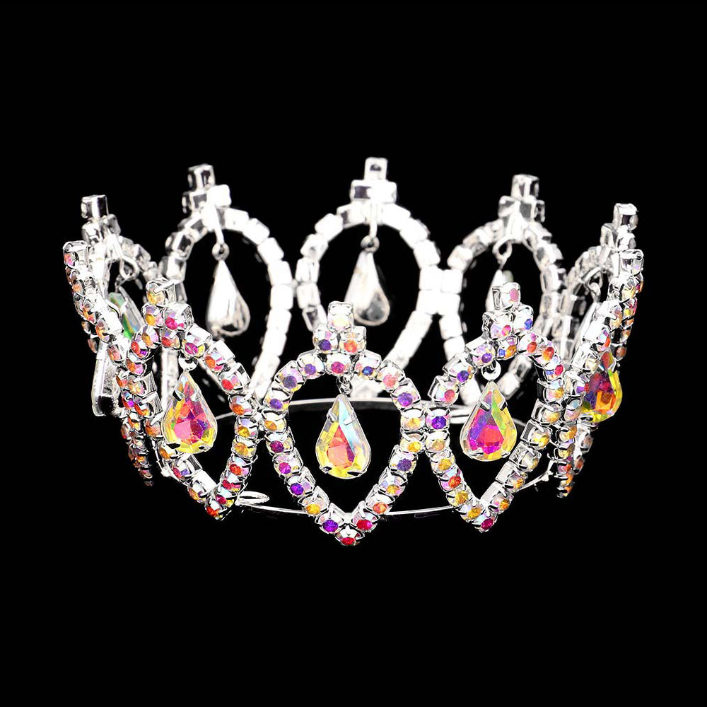 iLLASPARKZ Pave Crystal Rhinestone Teardrop Dangle Mini Crown Tiara