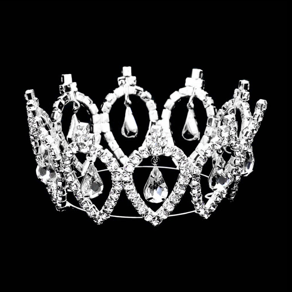 iLLASPARKZ Pave Crystal Rhinestone Teardrop Dangle Mini Crown Tiara