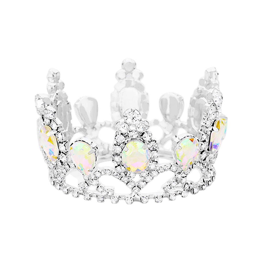 iLLASPARKZ Crystal Oval Accented Rhinestone Pave Mini Crown Tiara