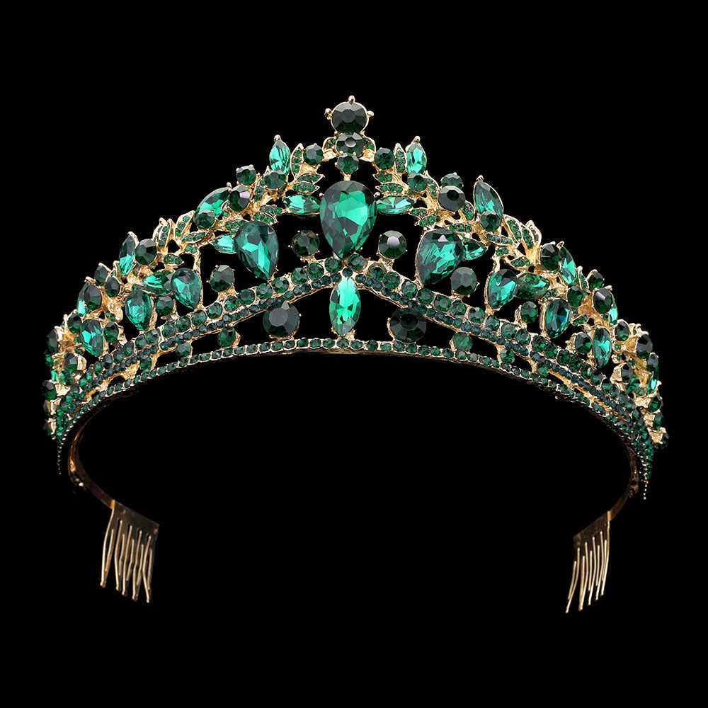 iLLASPARKZ Teardrop Stone Cluster Accented Marquise Round Stone Embellished Pageant Princess Tiara