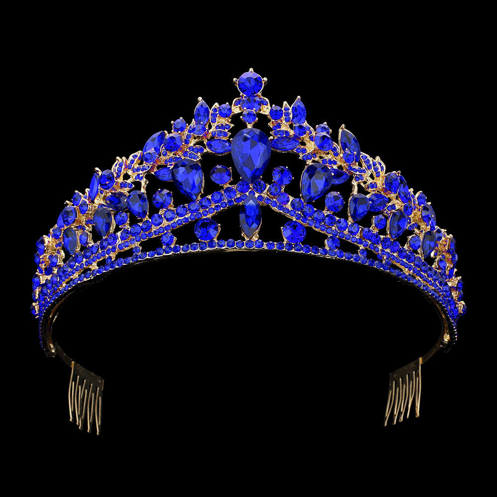 iLLASPARKZ Teardrop Stone Cluster Accented Marquise Round Stone Embellished Pageant Princess Tiara