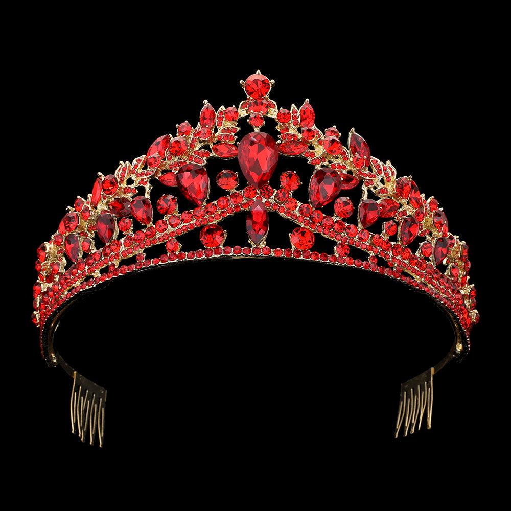 iLLASPARKZ Teardrop Stone Cluster Accented Marquise Round Stone Embellished Pageant Princess Tiara