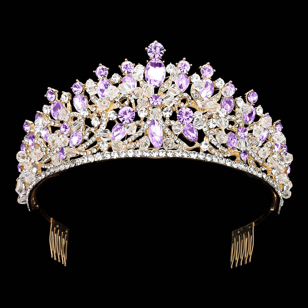 iLLASPARKZ Marquise Teardrop Round Stone Cluster Embellished Pageant Princess Tiara