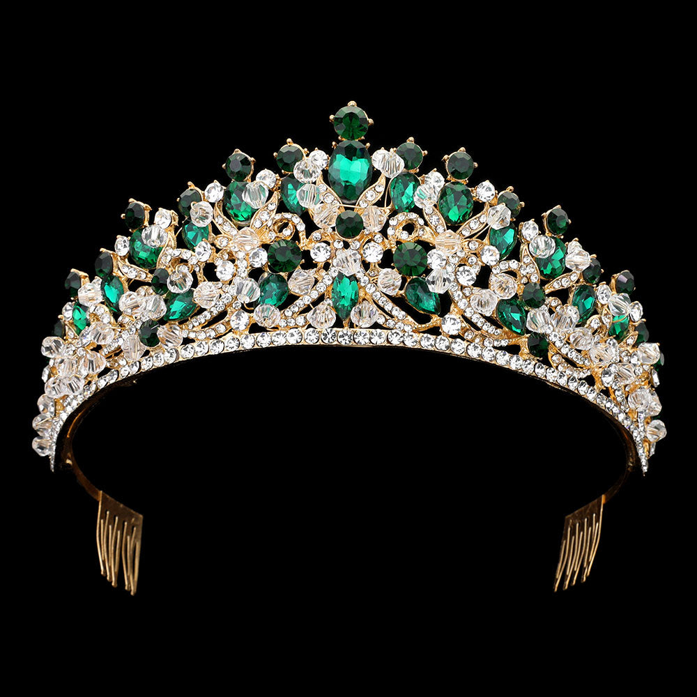 iLLASPARKZ Marquise Teardrop Round Stone Cluster Embellished Pageant Princess Tiara