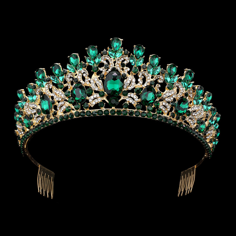 iLLASPARKZ Marquise Oval Stone Accented Teardrop Rhinestone Embellished Pageant Princess Tiara