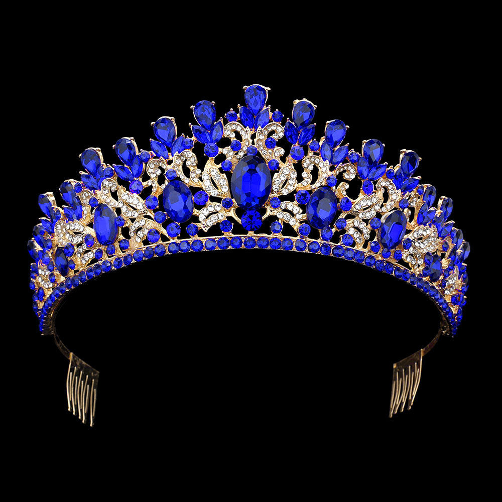 iLLASPARKZ Marquise Oval Stone Accented Teardrop Rhinestone Embellished Pageant Princess Tiara