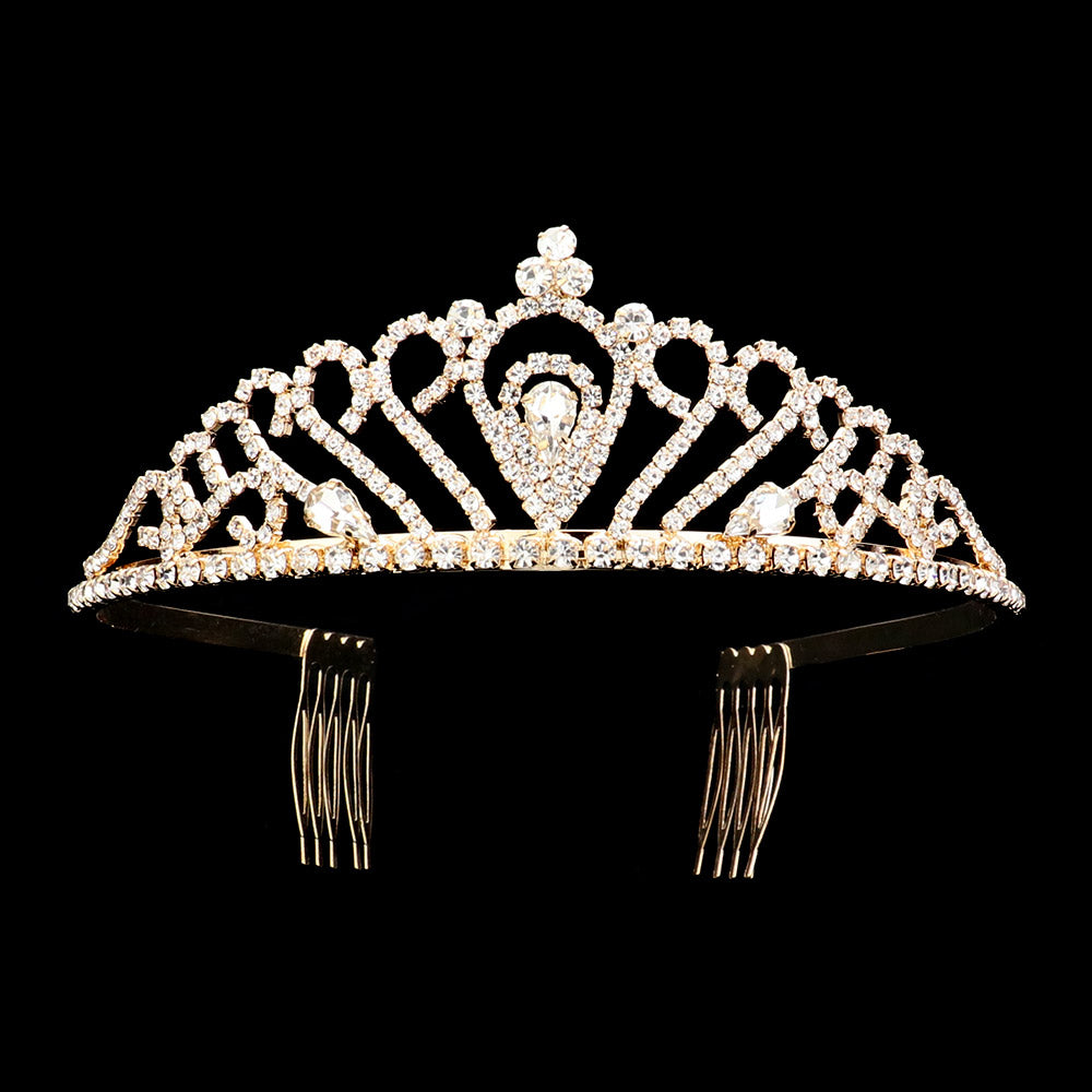 iLLASPARKZ Teardrop Stone Cluster Pointed Rhinestone Paved Princess Tiara
