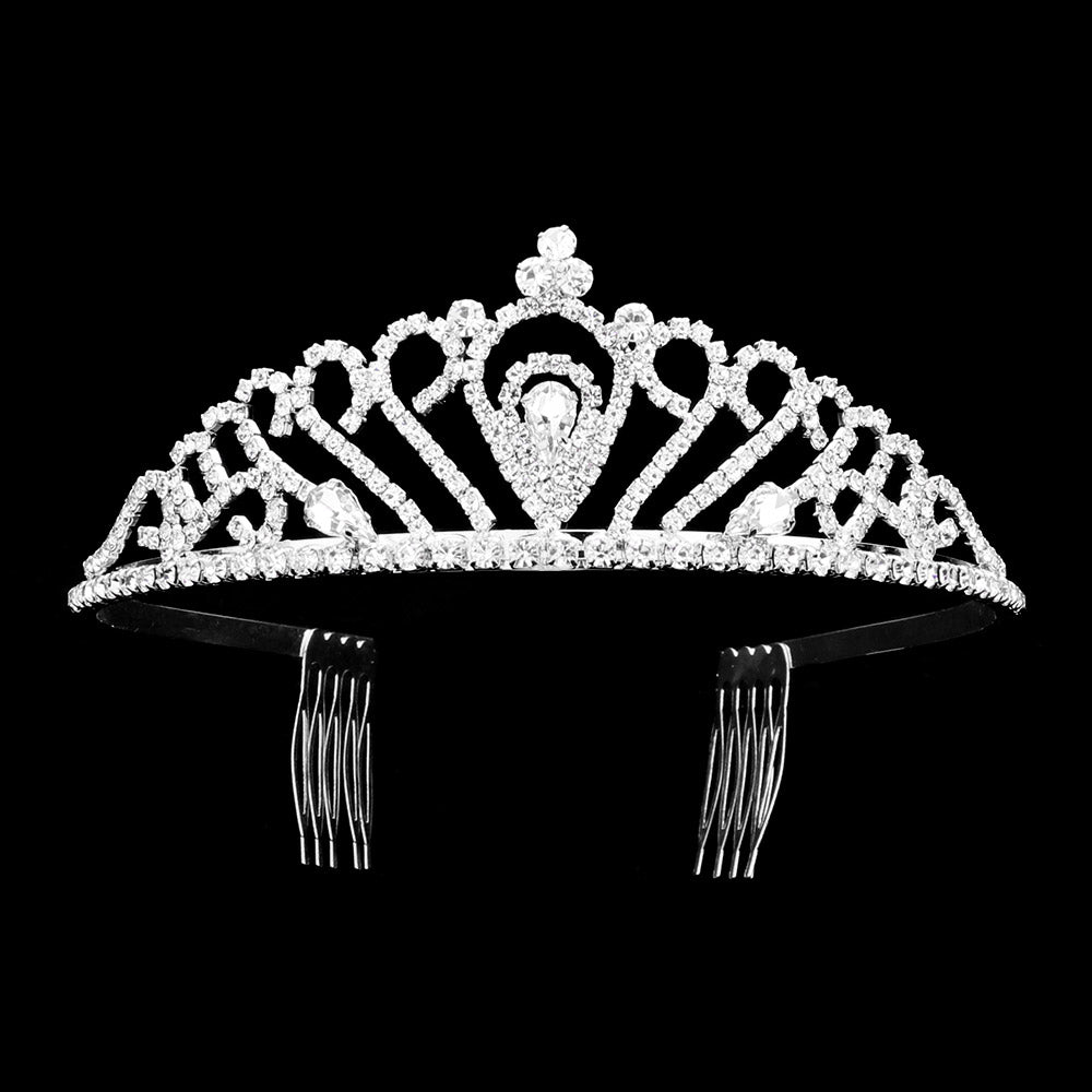 iLLASPARKZ Teardrop Stone Cluster Pointed Rhinestone Paved Princess Tiara