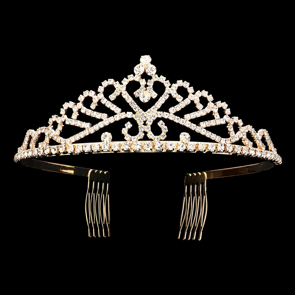 iLLASPARKZ Round Stone Cluster Pointed Rhinestone Paved Princess Tiara