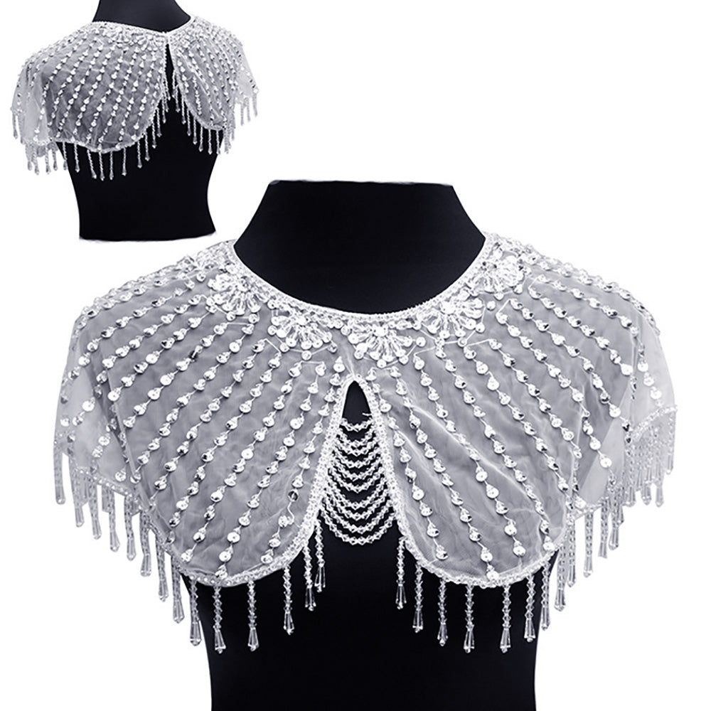 Draped Crystal Embellished Wedding Collar Shawl