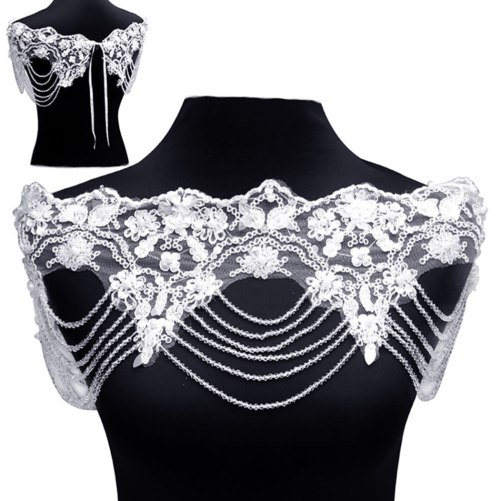 iLLASPARKZ Draped Beaded Floral Lace Wedding Shawl