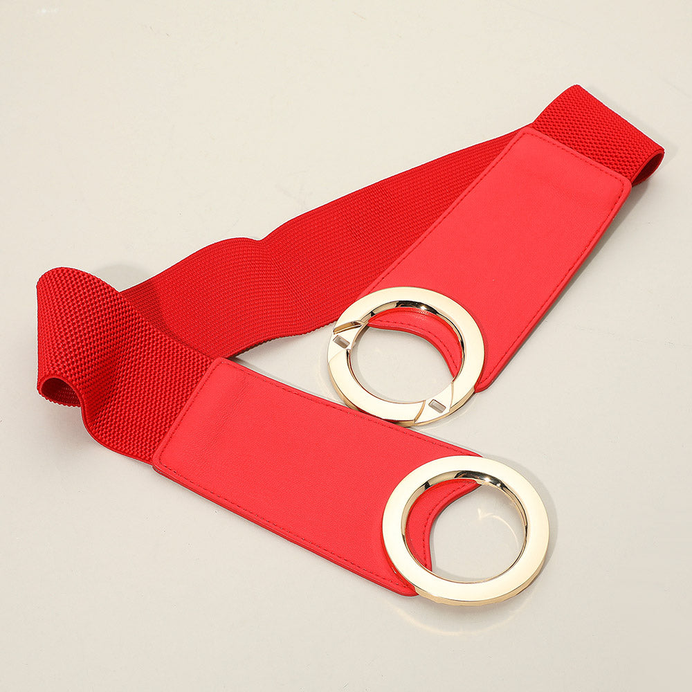 iLLASPARKZ Double Metal Ring Buckle Accent Wide Elastic Waist Belt