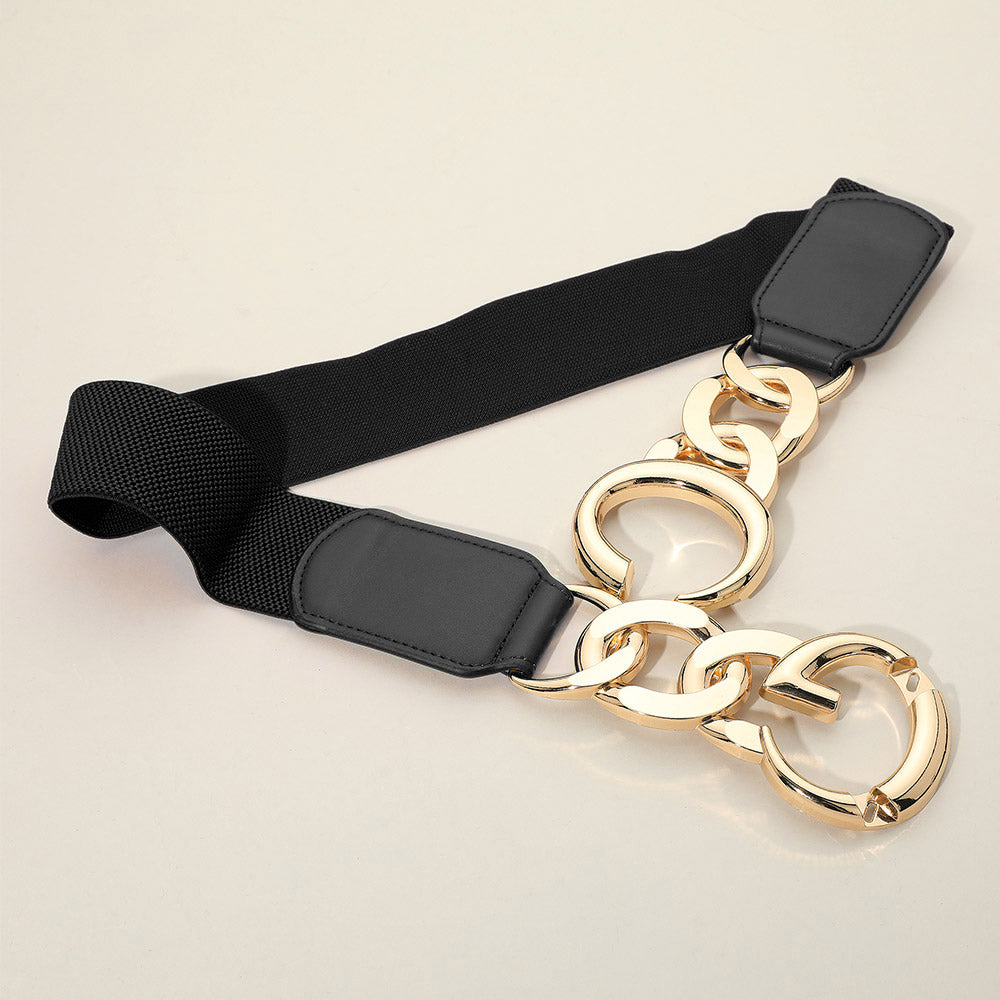 iLLASPARKZ Double Metal Ring Chain Buckle Accent Elastic Waist Belt