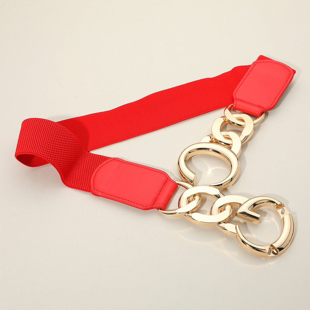iLLASPARKZ Double Metal Ring Chain Buckle Accent Elastic Waist Belt