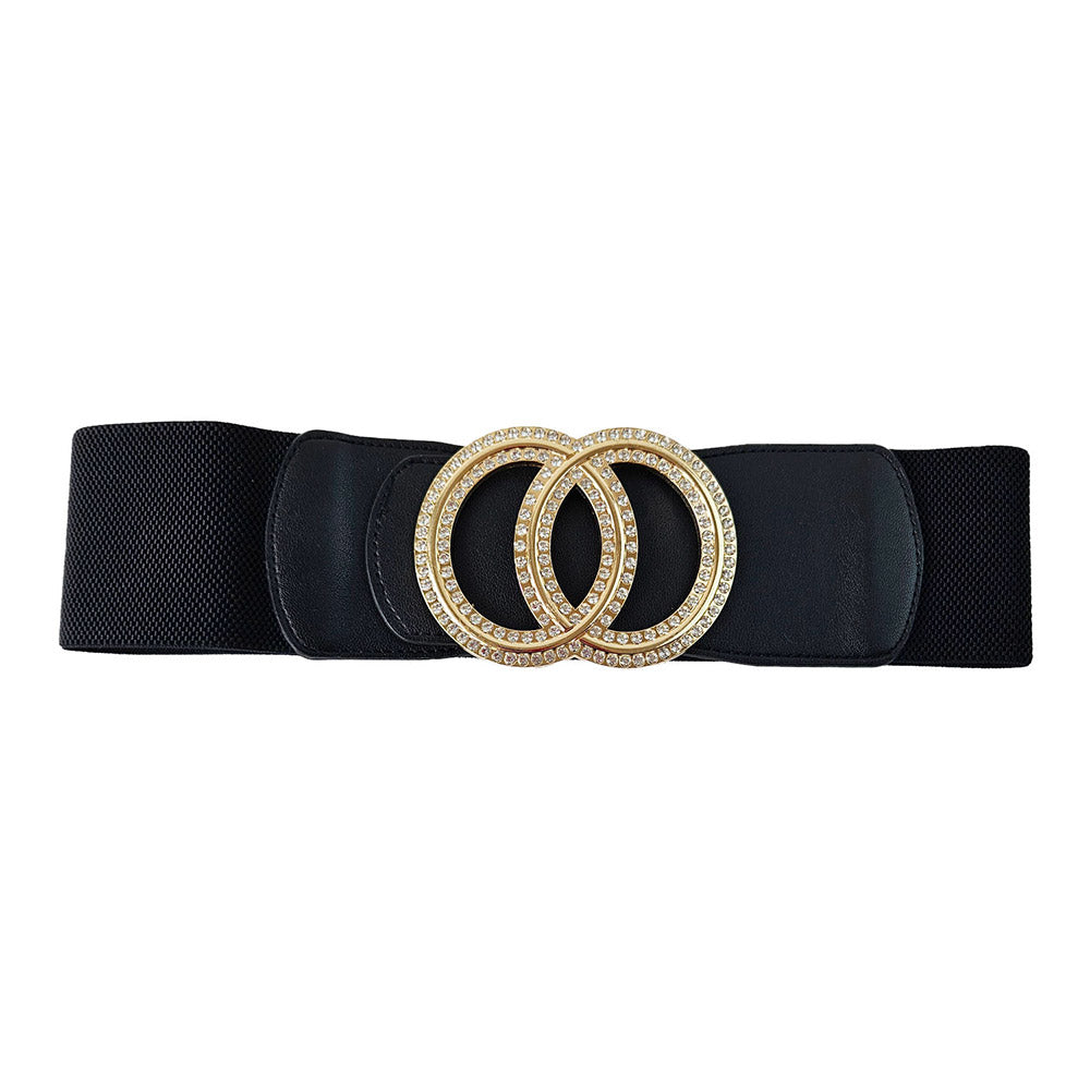 iLLASPARKZ Stone Paved Double O Buckle Pointed Elastic Belt