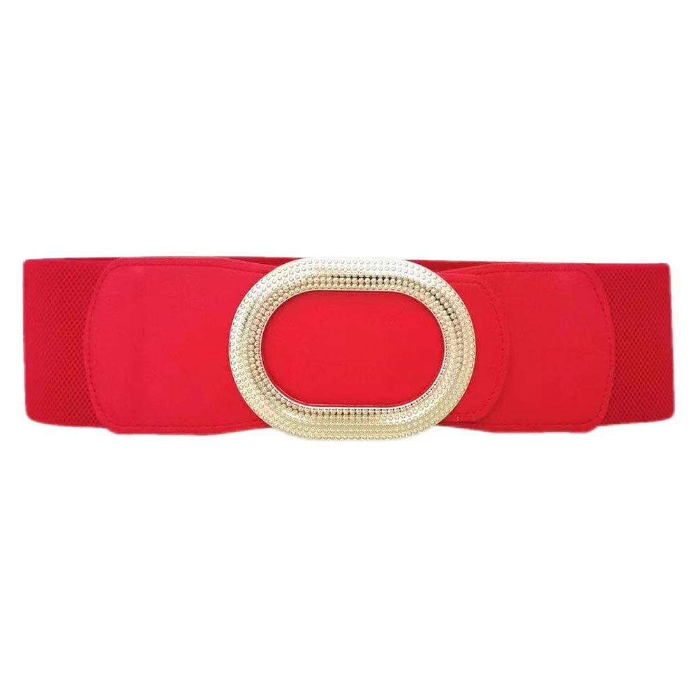 iLLASPARKZ Textured Metal Oval Buckle Accent Wide Elastic Waist Belt