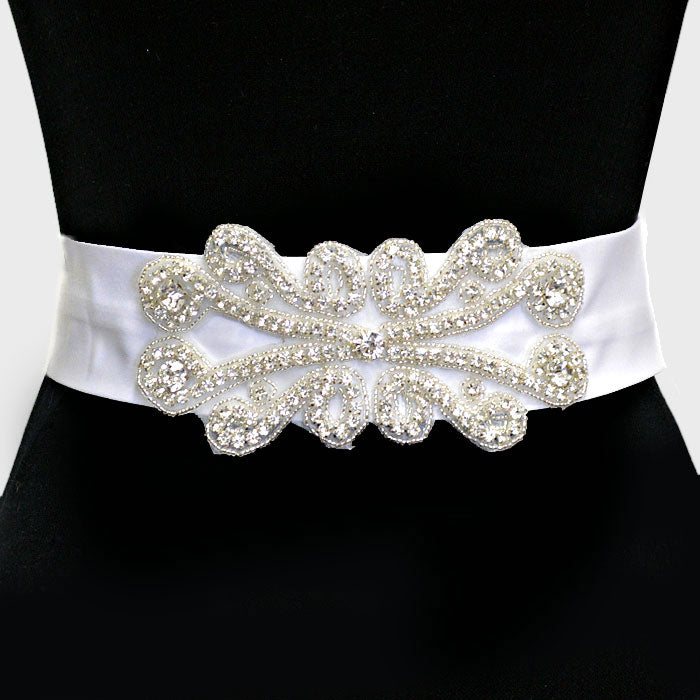 iLLASPARKZ Bridal Wedding Crystal Bead Ribbon Belt / Headband