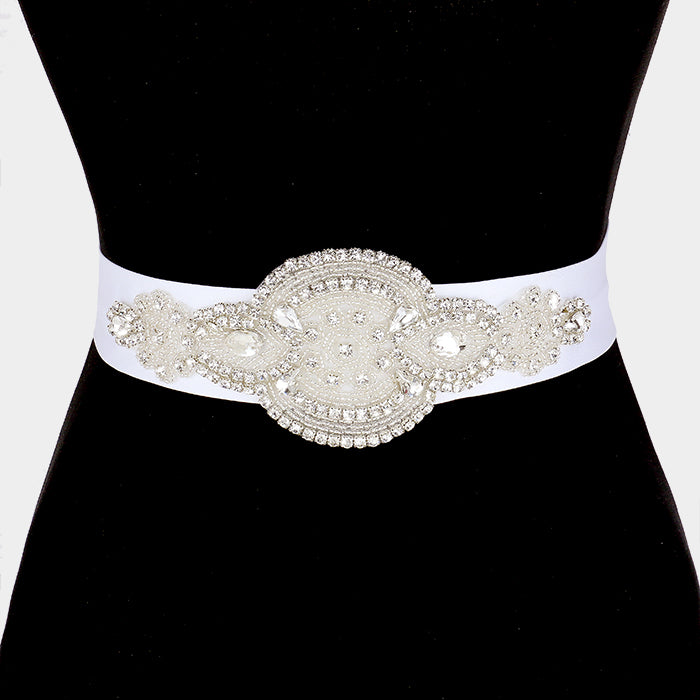 iLLASPARKZ Bridal Wedding Pearl Crystal Sash Ribbon Belt / Headband