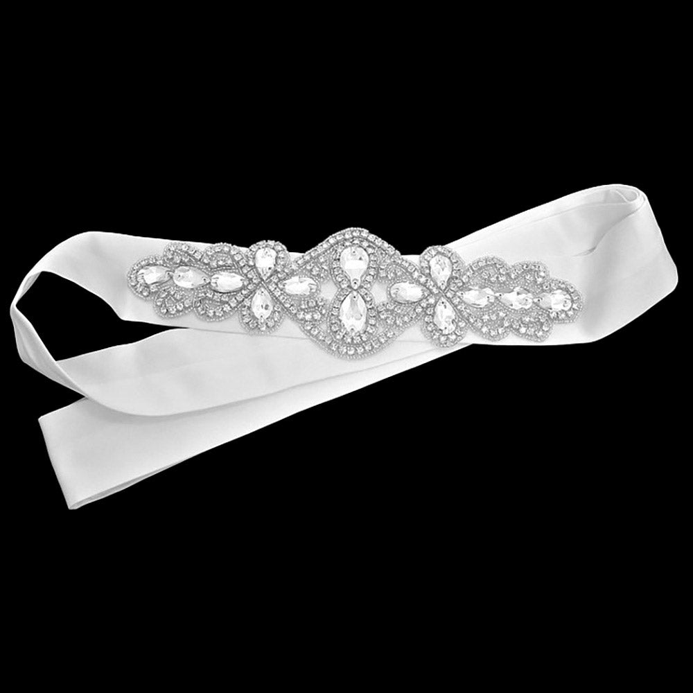 iLLASPARKZ Bridal Wedding Crystal Bead Ribbon Belt / Headband