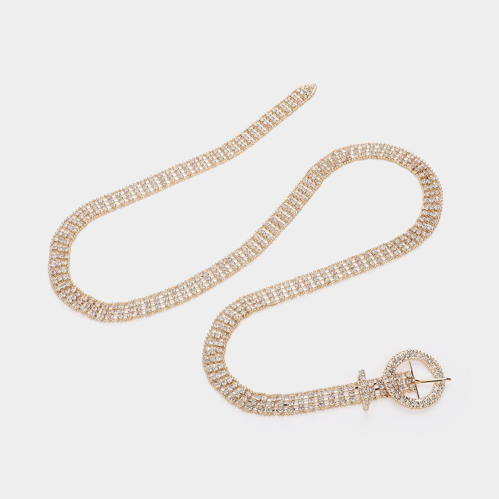 iLLASPARKZ 3Row Rhinestone Paved Open Buckle Belt