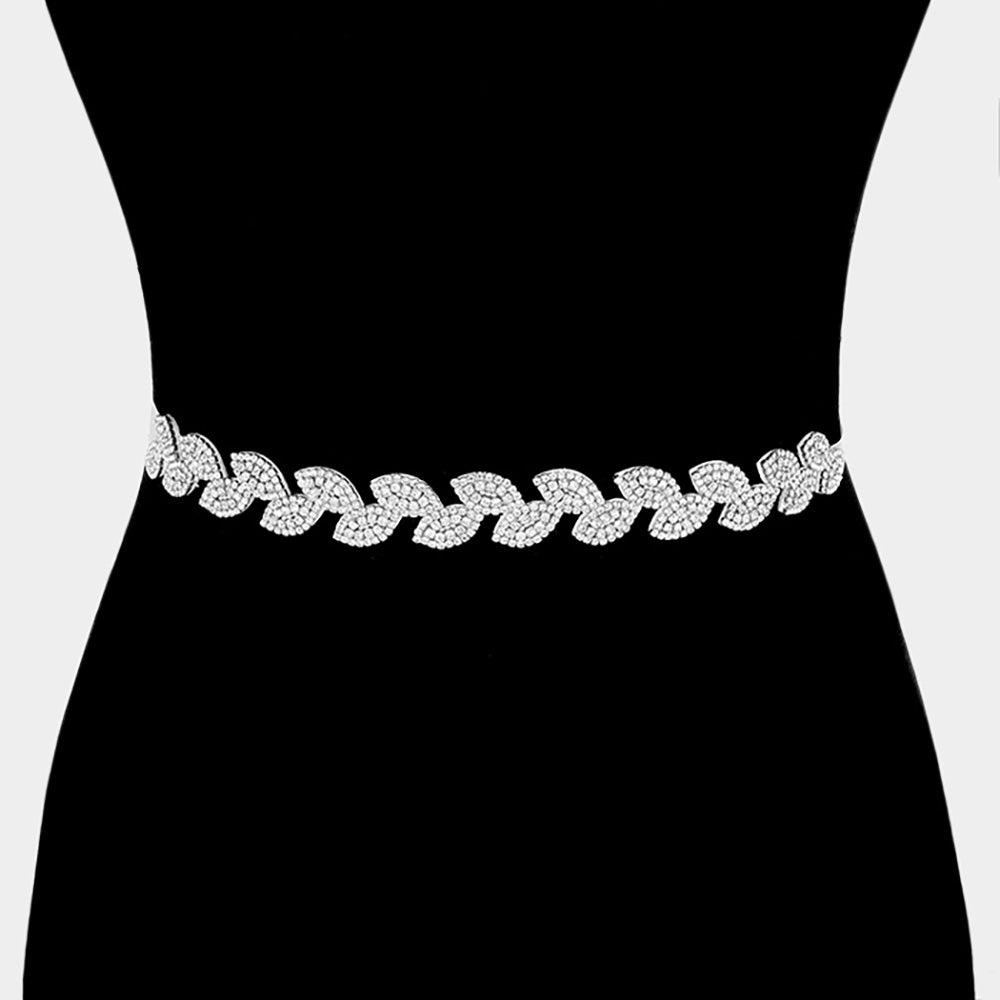 iLLASPARKZ Bridal Felt Back Rhinestone Leaf Sash Ribbon Wedding Belt / Headband