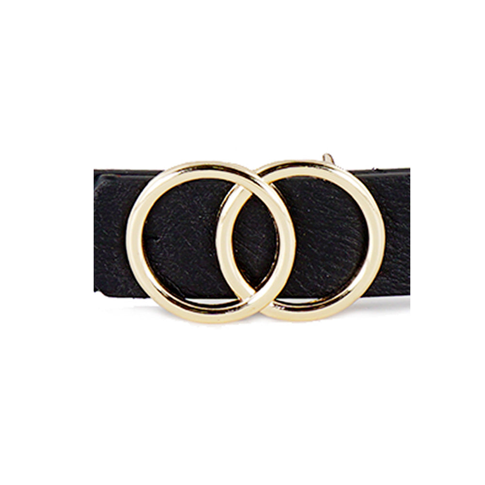 iLLASPARKZ Double Open Metal Circle Link Buckle Faux Leather Belt