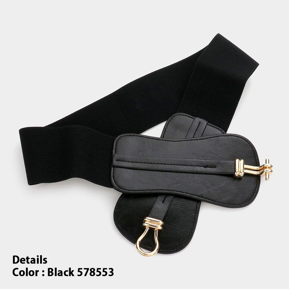 iLLASPARKZ Metal Buckle Detailed Faux Leather Stretch Elastic Belt