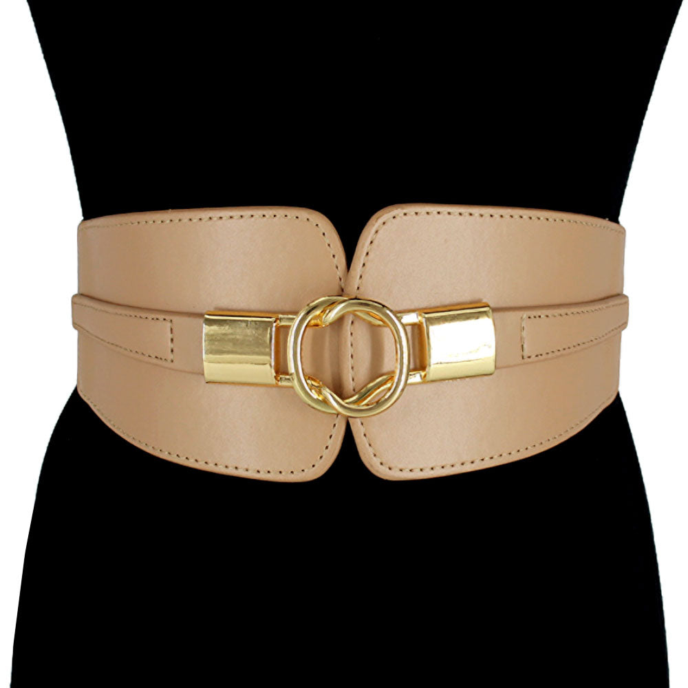 iLLASPARKZ Faux Leather Metal Buckle Accented Wide Elastic Waist Belt