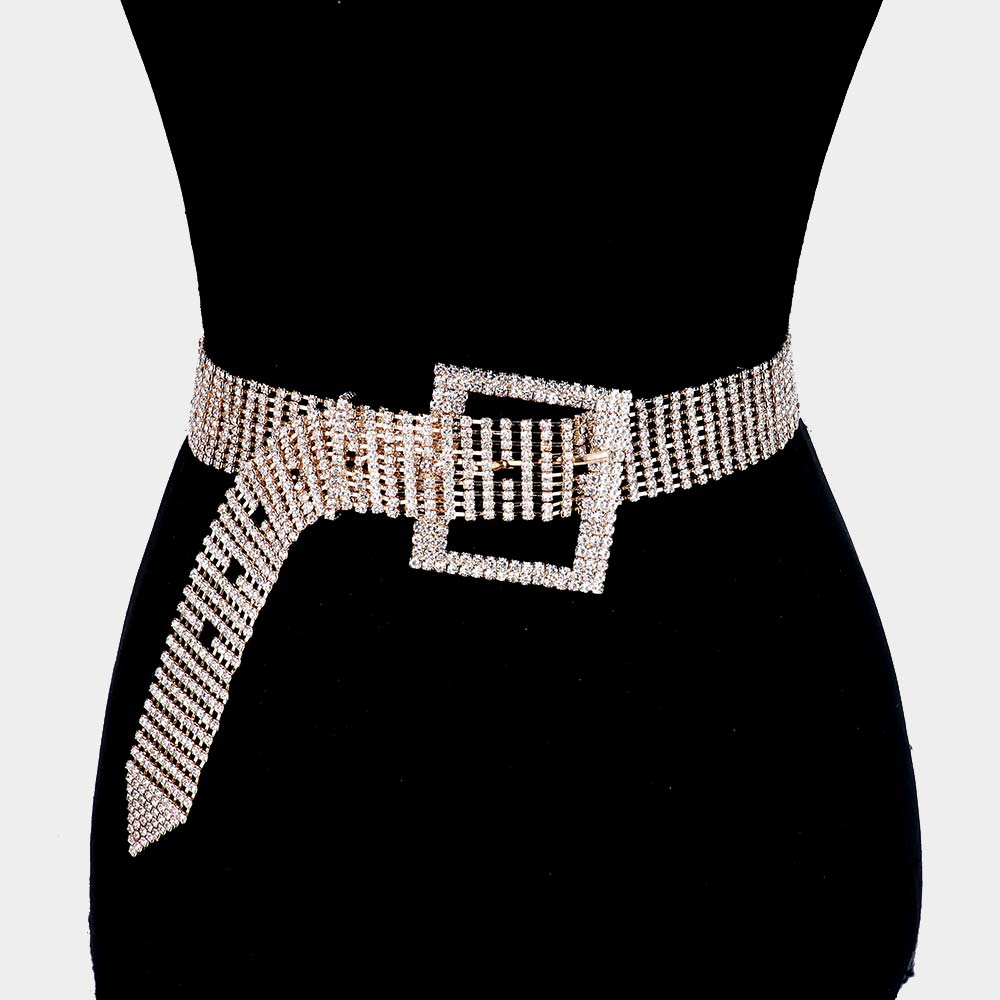 iLLASPARKZ Square Crystal Rhinestone Buckle Accented Belt