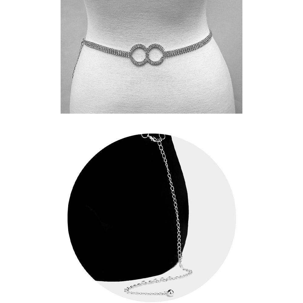 iLLASPARKZ Double O Ring Pointed Rhinestone Paved Chain Belt