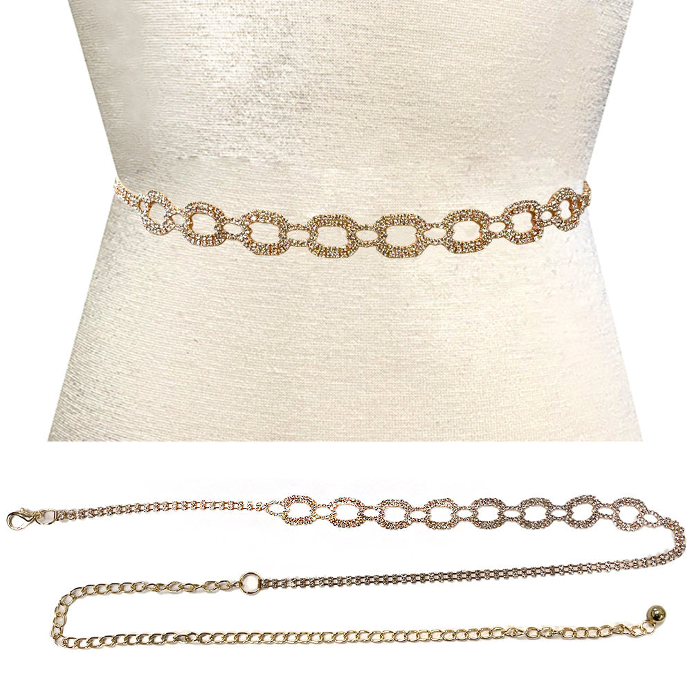 iLLASPARKZ Rhinestone Paved Open Oval Link Chain Waist Belt