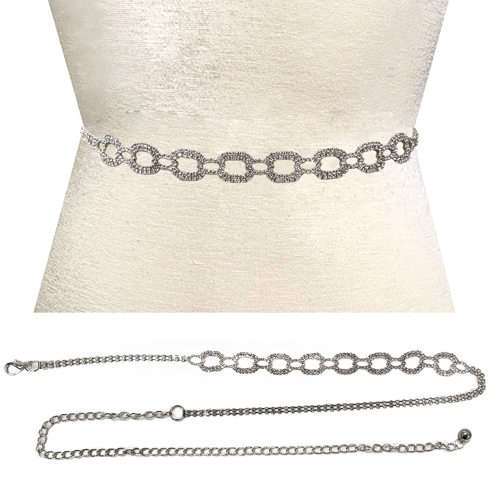 iLLASPARKZ Rhinestone Paved Open Oval Link Chain Waist Belt