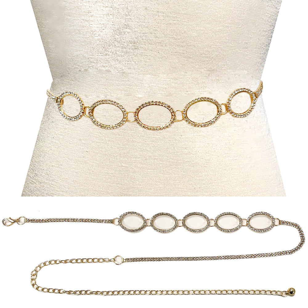 iLLASPARKZ Rhinestone Paved Open Oval Link Chain Waist Belt