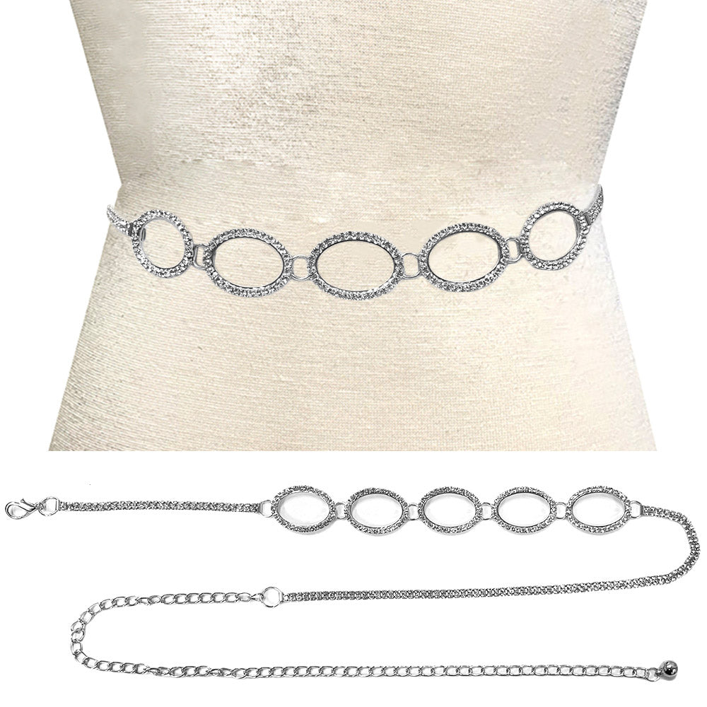 iLLASPARKZ Rhinestone Paved Open Oval Link Chain Waist Belt
