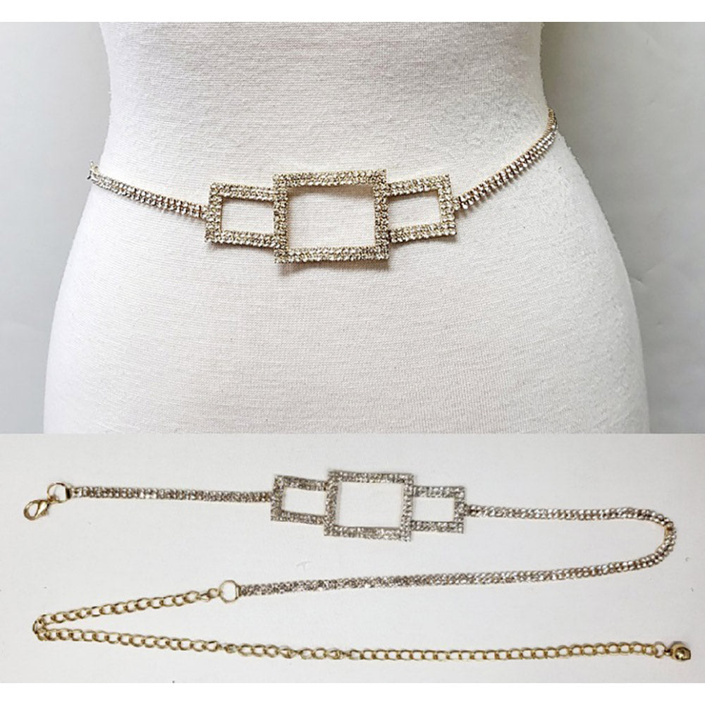 iLLASPARKZ Rhinestone Paved Geometric Square Chain Waist Belt