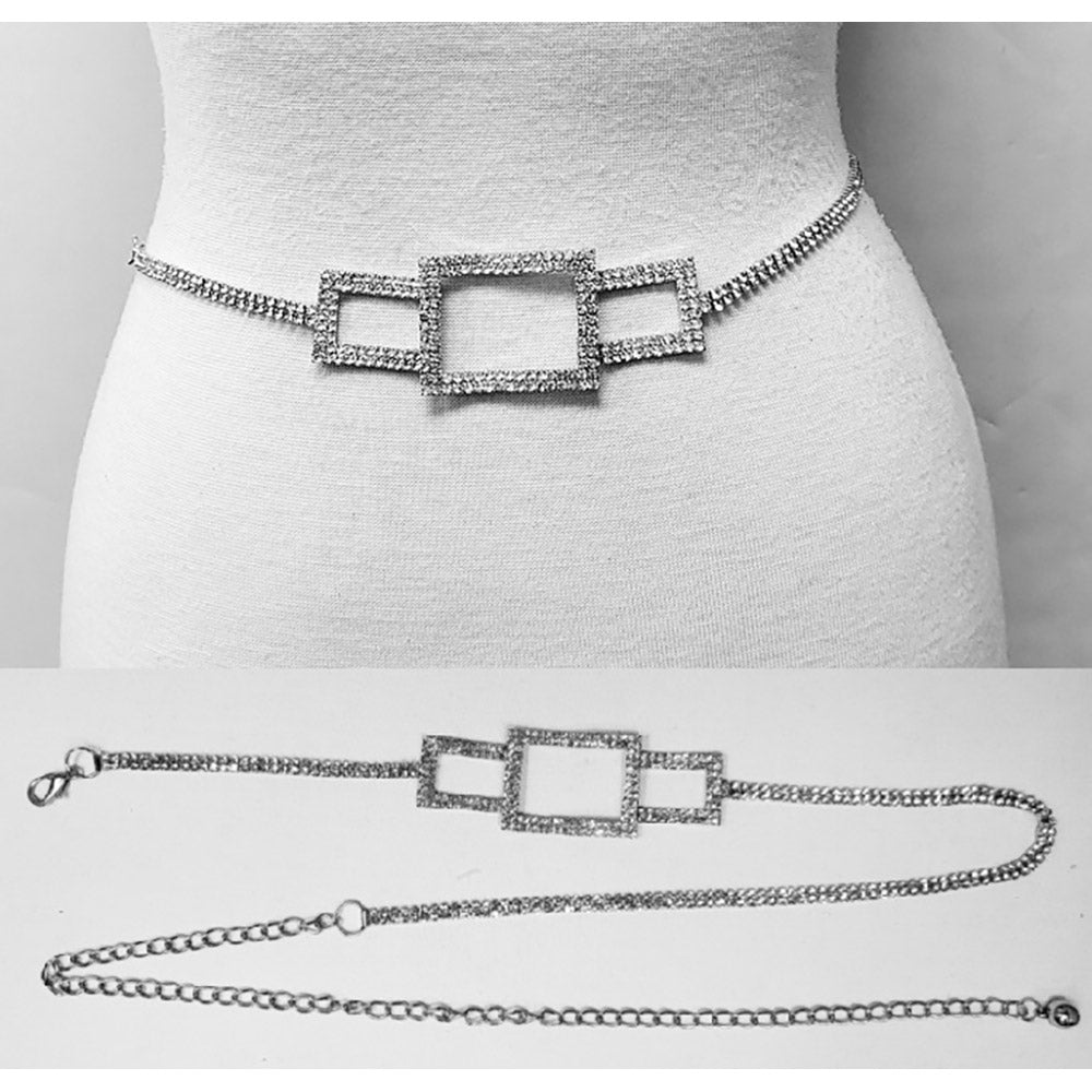 iLLASPARKZ Rhinestone Paved Geometric Square Chain Waist Belt