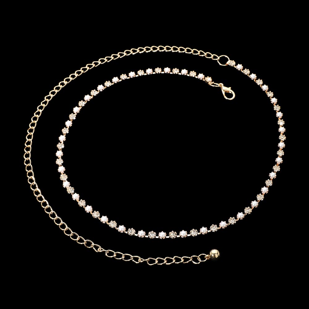 iLLASPARKZ Rhinestone Cluster Pearl Link Chain Belt