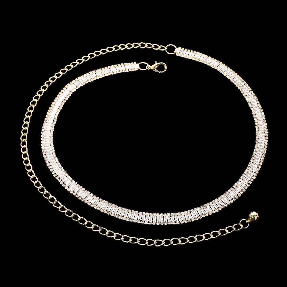 iLLASPARKZ Baguette Stone Cluster Link Chain Belt