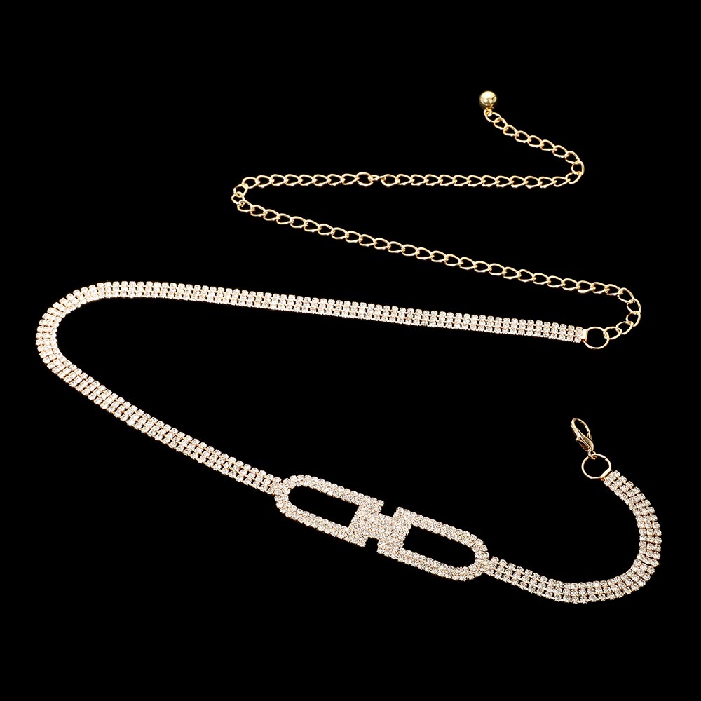 iLLASPARKZ Rhinestone Paved Buckle Accented Chain Belt