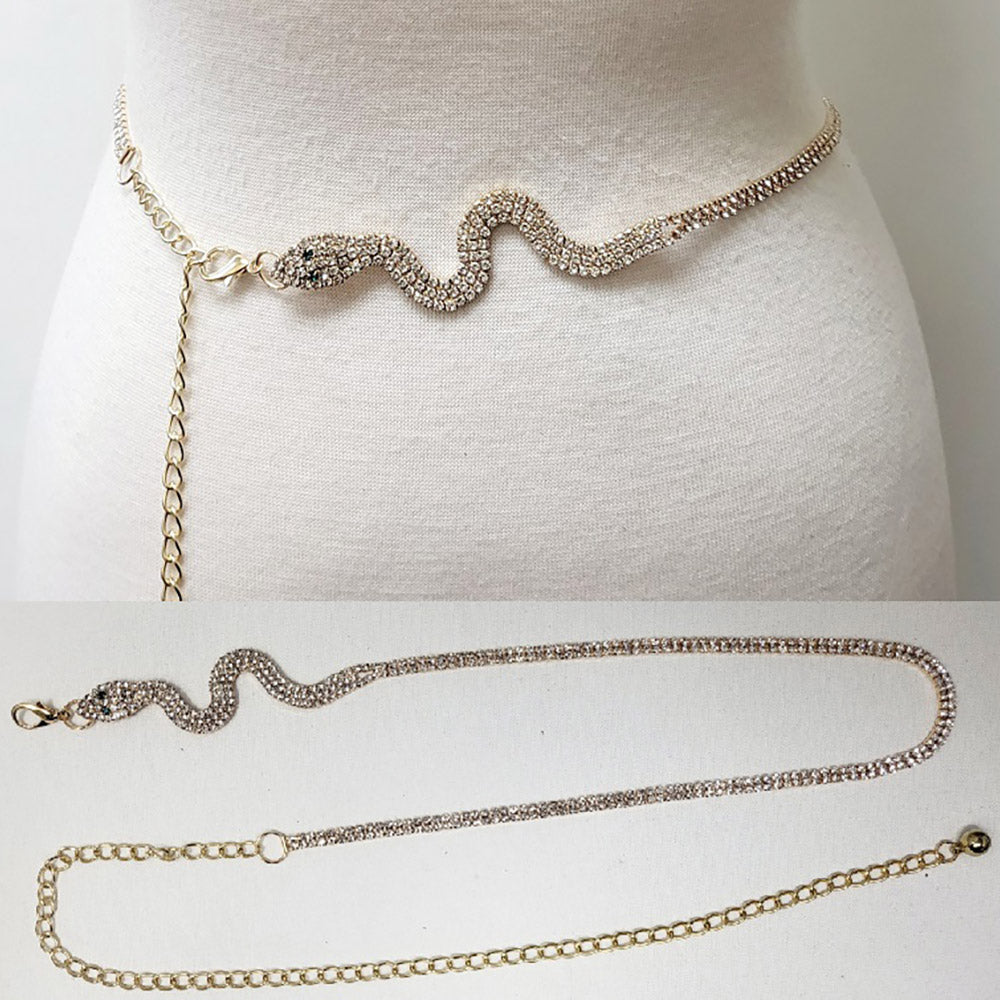 iLLASPARKZ Rhinestone Paved Snake Chain Waist Belt